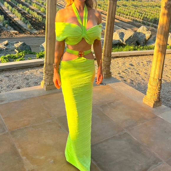 Bronx and Banco Neon Yellow Off-Shoulder Dress - Picture 1 of 6